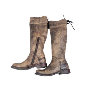 Bed Stu Manchester Brown Distressed Leather Zip Up Tall Knee Hi Boots Size 7